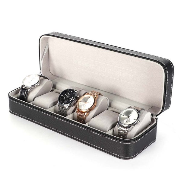 6 Slots Watch Storage Box Wristwatch Case Watch Display Box Black PU leather Carousel 1