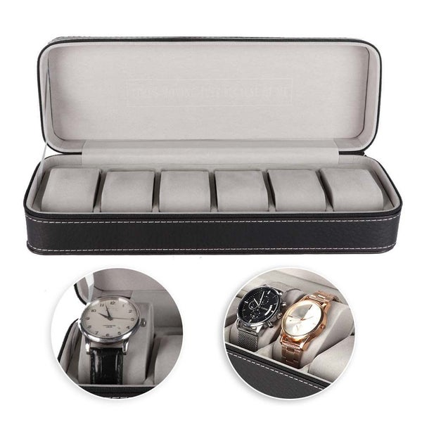 6 Slots Watch Storage Box Wristwatch Case Watch Display Box Black PU leather Carousel 3