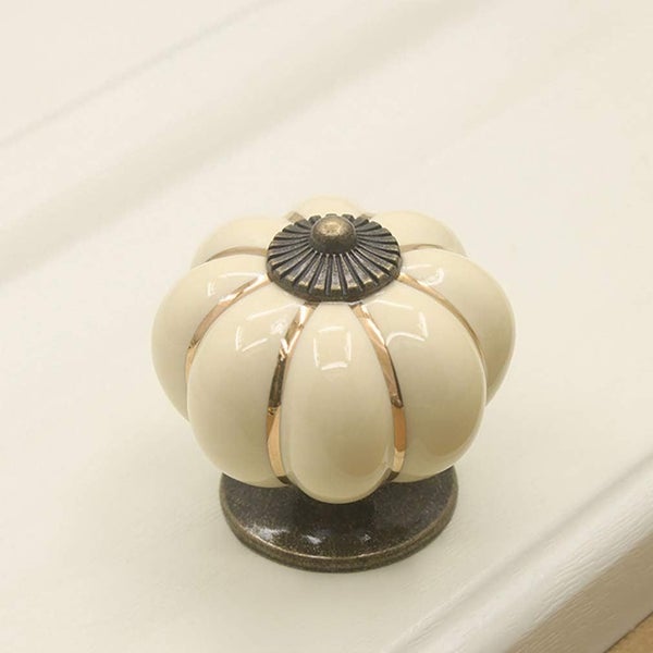 7pcs Ceramic Drawer Knob with Bronze Lined Pumpkin Shape, White Carousel 2