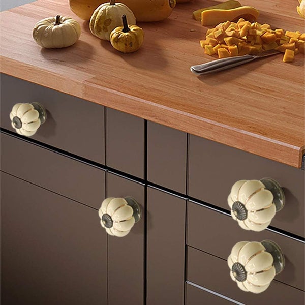 7pcs Ceramic Drawer Knob with Bronze Lined Pumpkin Shape, White Carousel 11