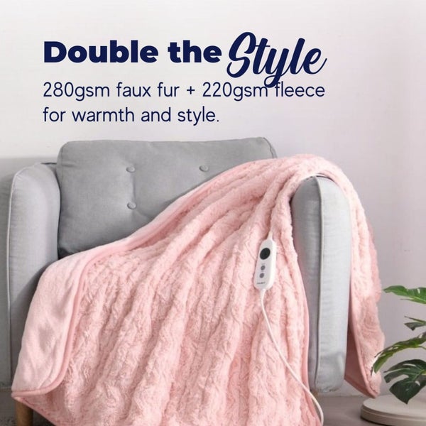 Dreamaker 500Gsm Faux Fur Heated Throw Pink 160 x 120cm Carousel 2