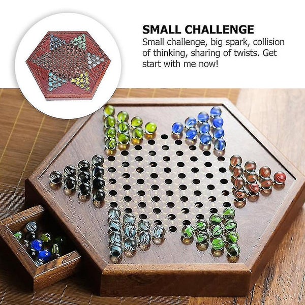 1 Set Chinese Checkers Wooden Chess Set Board Game With Drawer Glass Marbles Carousel 2