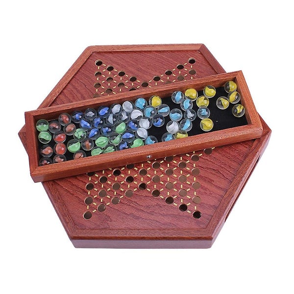 1 Set Chinese Checkers Wooden Chess Set Board Game With Drawer Glass Marbles Carousel 5