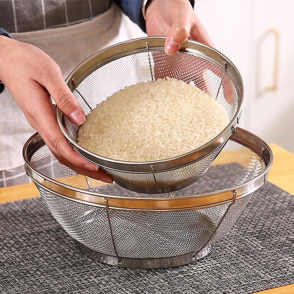 2pcs Stainless Rice Wash Basket Kitchen Fruit Drain Basket Vegetable Washing Ba Carousel 2