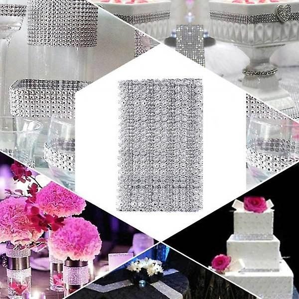 1pc 1 Yard Diamond Flower Faux Mesh Wrap Roll Hollow Crystal Rhinestone Ribbon Carousel 3