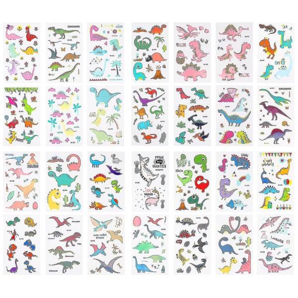 28 Sheets Lovely Temporary Tattoos Stickers Tattoos Decals Dinosaur Party Suppl Carousel 1