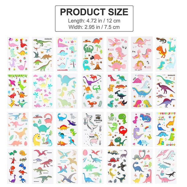 28 Sheets Lovely Temporary Tattoos Stickers Tattoos Decals Dinosaur Party Suppl Carousel 3