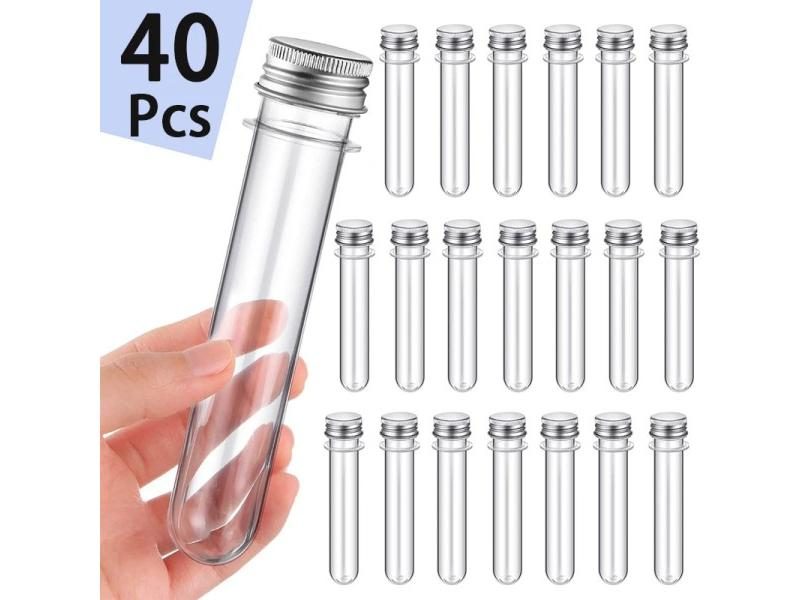 40Pcs 23x 140mm 40ml Clear Test Tubes Plastic Test Tubes With Screw Caps For Carousel 1