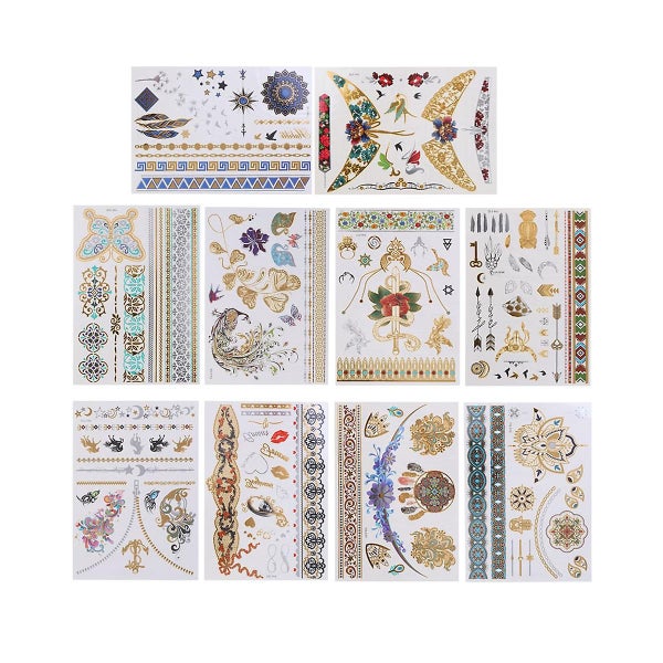 10 Sheets Tattoo Stickers Patterns Tattoo Stickers Body Decoration Gold Stampin629645115392011122