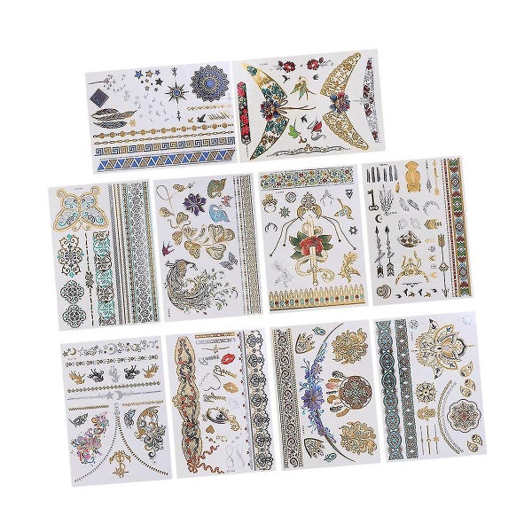 10 Sheets Tattoo Stickers Patterns Tattoo Stickers Body Decoration Gold Stampin62964511539201111