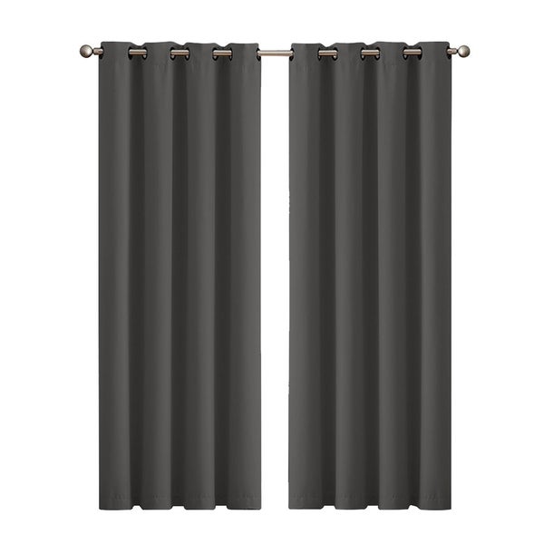 2x Blockout Curtains Panels 3 Layers Eyelet Room Darkening 132x213cm Charcoal Carousel 1