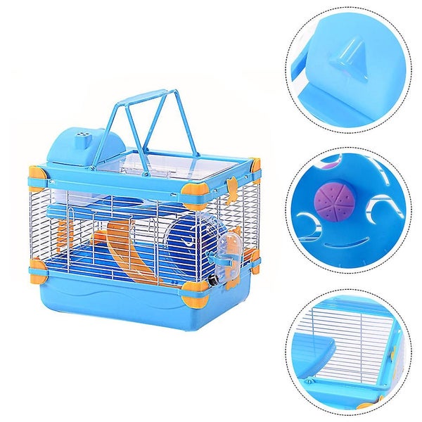 1 Set Hamster Cage With Skylight Double layer Luxury Hamster Villa orange Blue Carousel 2