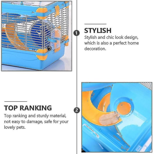 1 Set Hamster Cage With Skylight Double layer Luxury Hamster Villa orange Blue Carousel 3