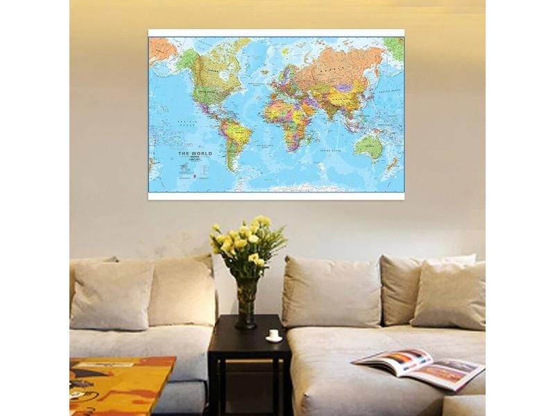 150*90cm World Wall Map Detailed Poster Non-woven Painting For Bedroom Home Carousel 1