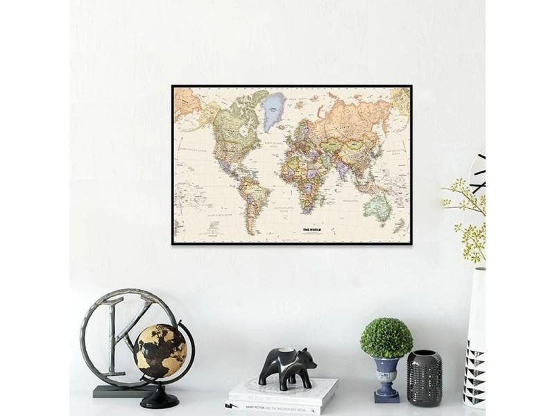 75*50cm Retro World Map With Details Vintage Art Poster Canvas Painting Wall Carousel 1