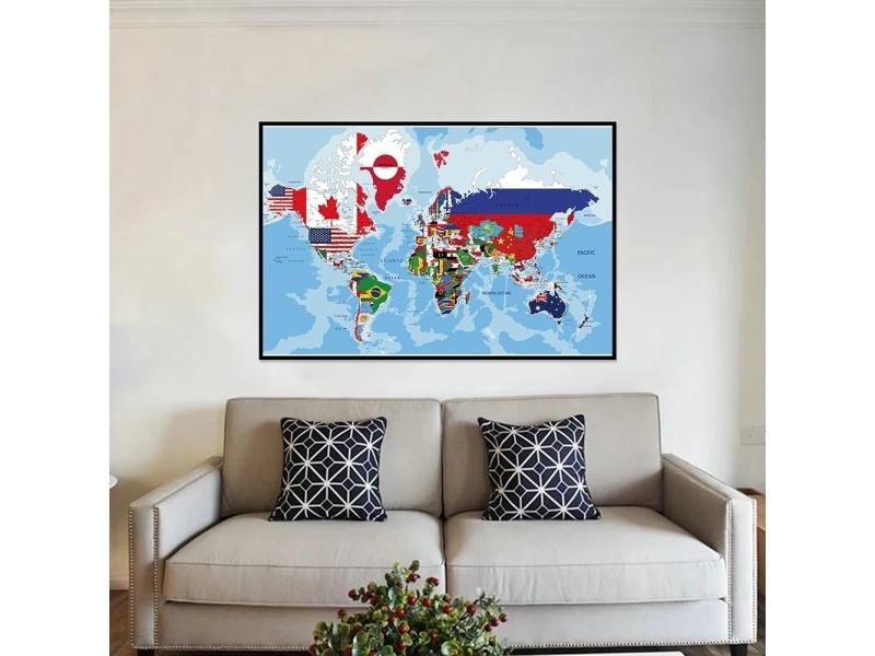 45*30cm The World Map With Country Flags Canvas Painting Wall Art Poster Prints Carousel 1