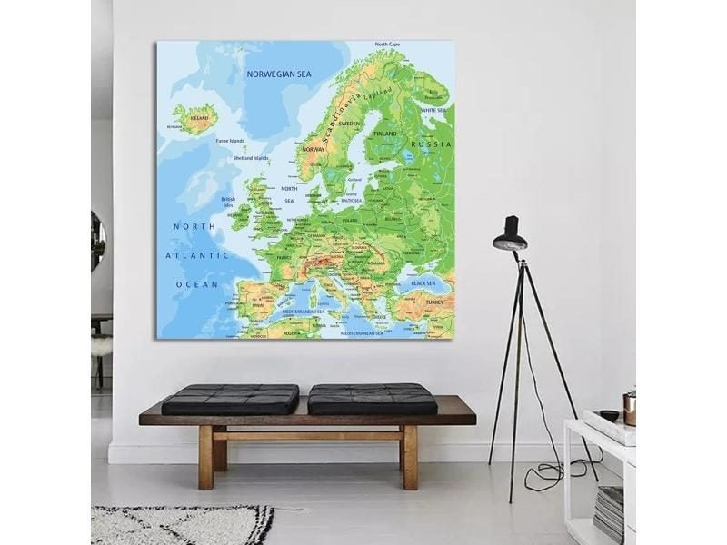 150*150cm The Europe Terrain Map Non-woven Canvas Painting Large Wall Poster Carousel 1