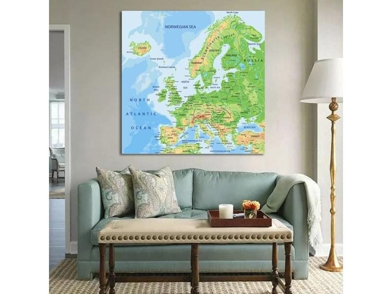 150*150cm Europe Terrain Map Non-woven Canvas Poster For Carousel 1