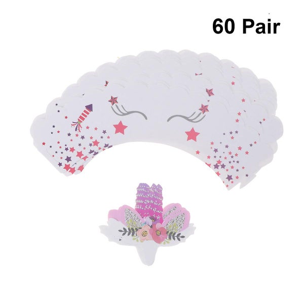 60 Sets Unicorn Cupcake Wrapper And Topper Party Supplies For Birthday Baby Sho Carousel 2