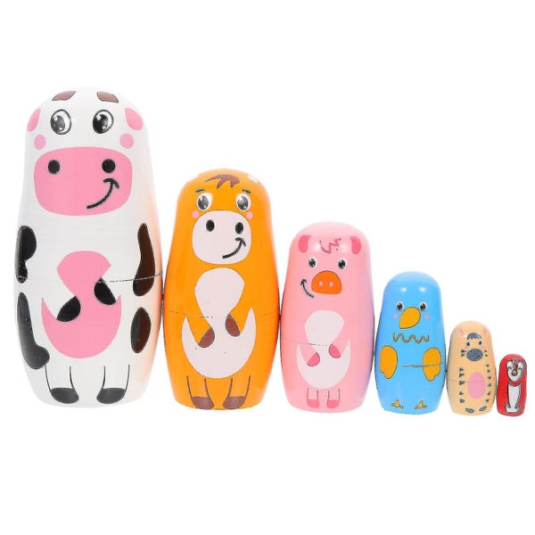 1 Set Of Wooden Stacking Nesting Doll Animal Pattern Matryoshka Doll Wooden Cra Carousel 1