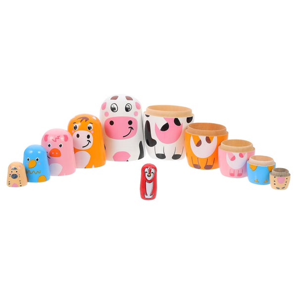 1 Set Of Wooden Stacking Nesting Doll Animal Pattern Matryoshka Doll Wooden Cra Carousel 2