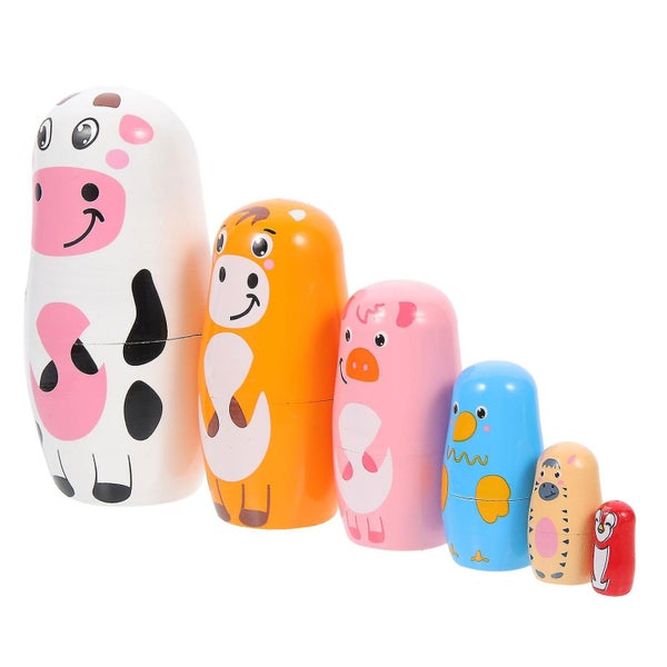 1 Set Of Wooden Stacking Nesting Doll Animal Pattern Matryoshka Doll Wooden Cra Carousel 3