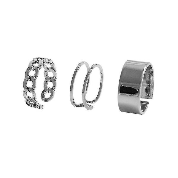 3pcs Trendy Simple Ring Opening Finger Rings Woman Finger Decoration silver Carousel 1