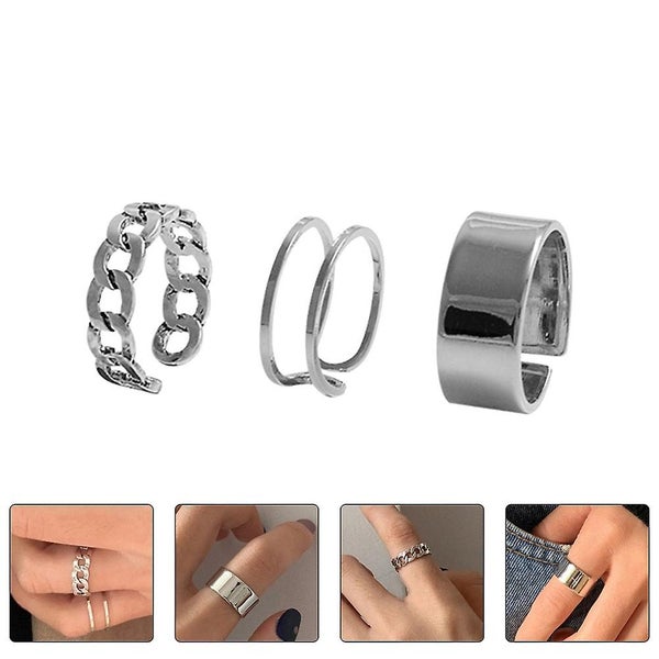 3pcs Trendy Simple Ring Opening Finger Rings Woman Finger Decoration silver Carousel 2