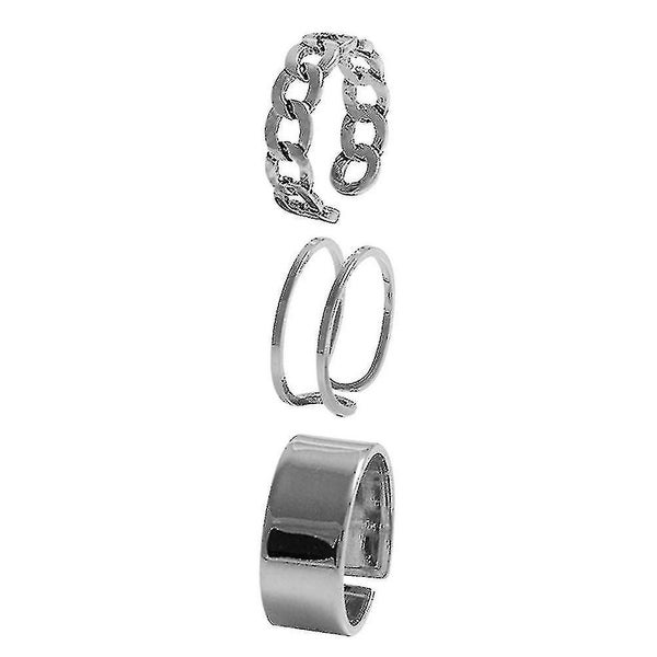 3pcs Trendy Simple Ring Opening Finger Rings Woman Finger Decoration silver Carousel 5