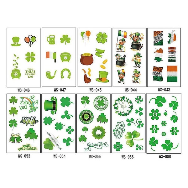 10 Sheets Waterproof St. Patricks Day Clover Sticker Tattoo Sticker Set Decor S