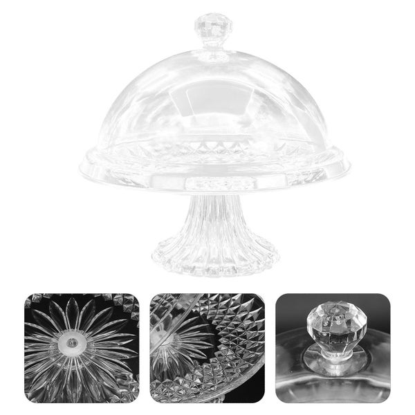 Cheesecake Fruit Serving Dome Cake Stand Lid Glass Cover Dessert Plate Cupcake Carousel 2