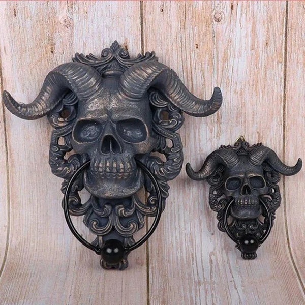 Baphomet Horned God Skull Hanging Door Knocker Heavy Duty Gothic Door Knocker Carousel 1