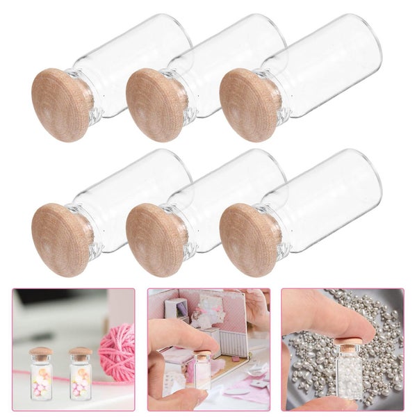 6pcs Miniature Tall Glass Jars Empty Mini Glass Jar Mini House Decoration62988861687938113
