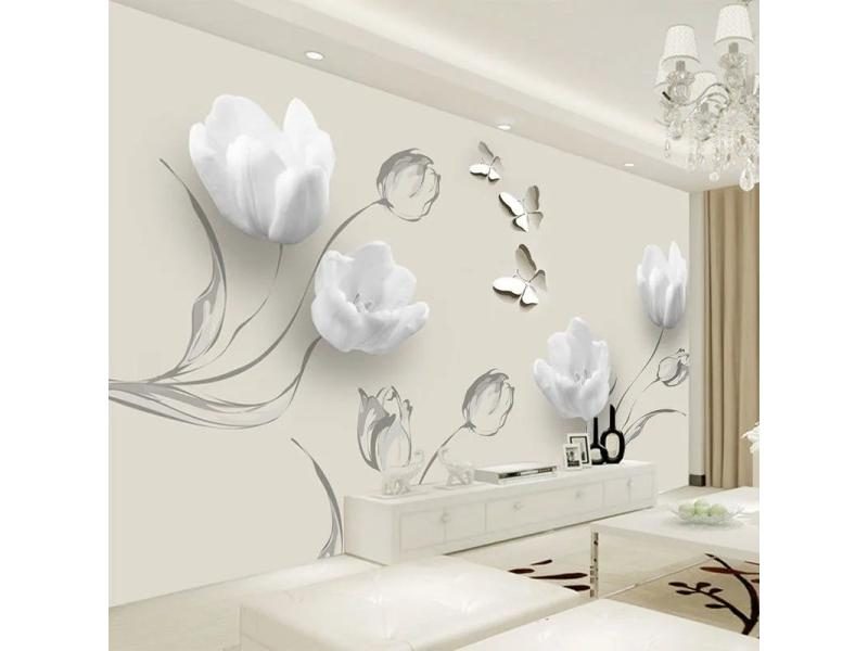 3D Wallpaper Modern Tulip Butterfly Flowers Photo Wall Murals Living Room TV Carousel 2