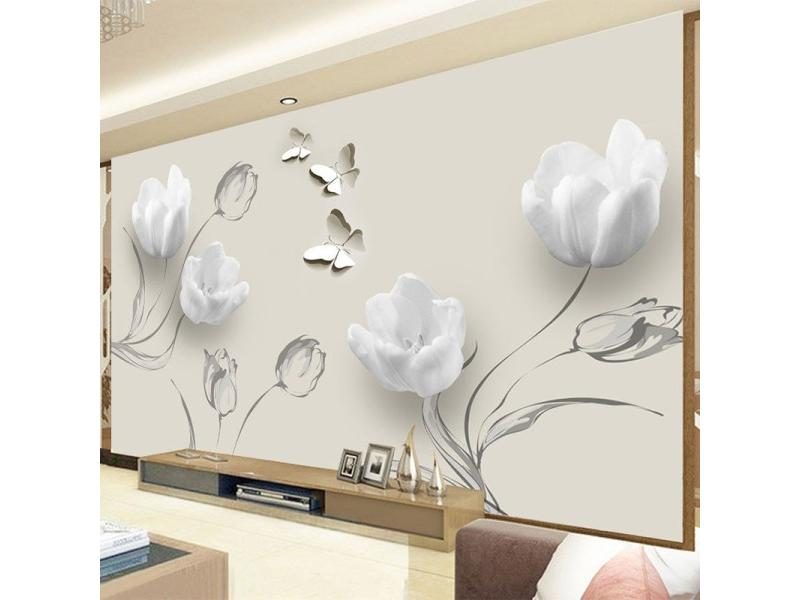 3D Wallpaper Modern Tulip Butterfly Flowers Photo Wall Murals Living Room TV Carousel 1