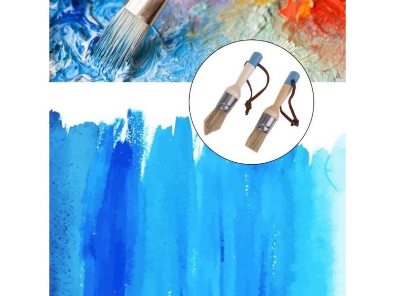 2Pcs Round And Pointed Chalk Paint Wax Brush Ergonomic Wood Handle Bristle Carousel 2