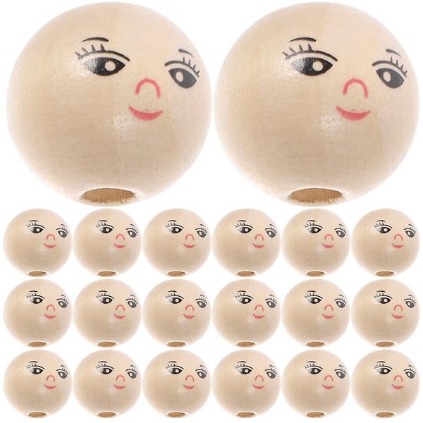 50pcs Round Wooden Smile Face Beads Wood Loose Beads Round Spacer Beads With Ho Carousel 1