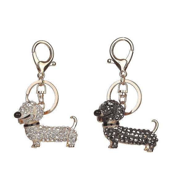 2pcs Alloy Keyring Rhinestone Puppy Shaped Keychain Car Purse Keychain Hanging Carousel 1