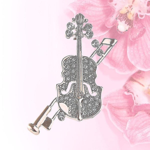 1pc Violin Shape Brooch Rhinestone Corsage Attractive Breastpin Delicate Clothe Carousel 2