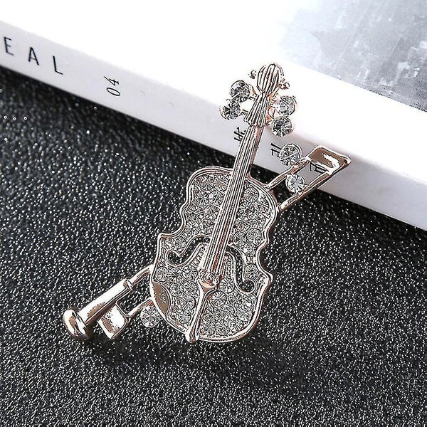 1pc Violin Shape Brooch Rhinestone Corsage Attractive Breastpin Delicate Clothe Carousel 5