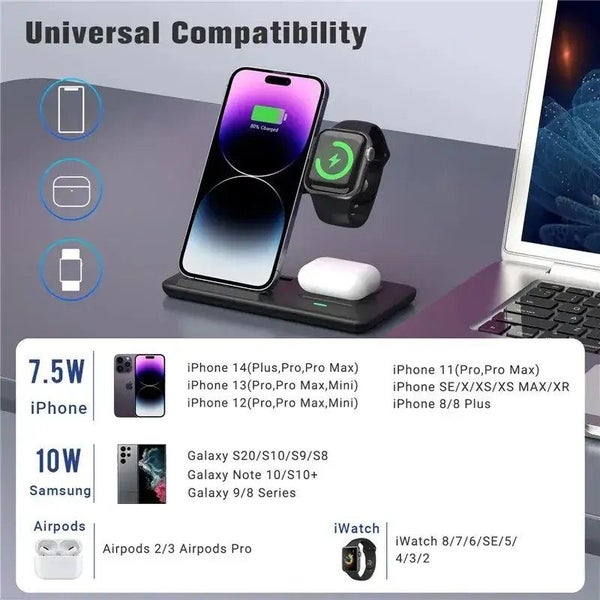 New Foldable 3 in 1 Fast Wireless Charger Stand For iPhone Android64023558581763111