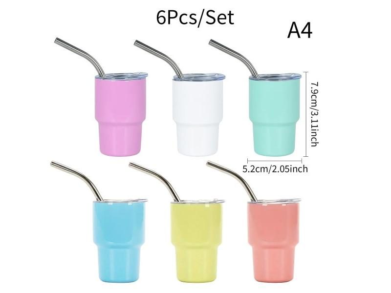 6pcs/Set Mini Tumbler Shot Glass 3oz Tumbler Shot Glasses With Lid And Straw Carousel 1