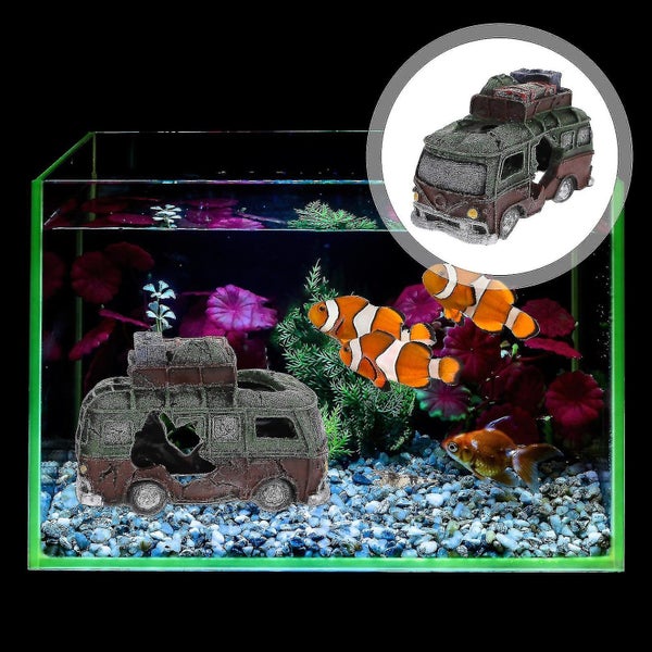 Fish Tank Decoration Bus Shape Aquarium Hiding Cave Aquarium Turtle Tank Cave Carousel 3