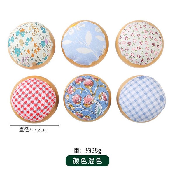 NEW Flower Print Pincushions Pin Cushion Wood Base Sewing Needle Cushion Carousel 1