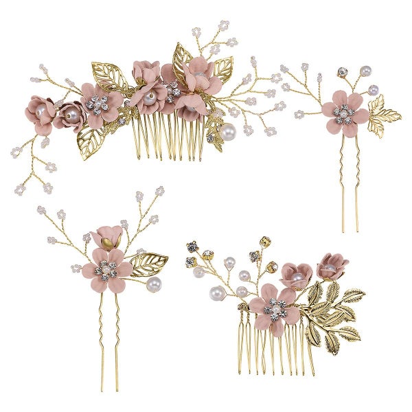 Toyvian 4pcs Wedding Handmade Fashion Hair Comb Set Floral Bridal Headpiece Hai Carousel 1