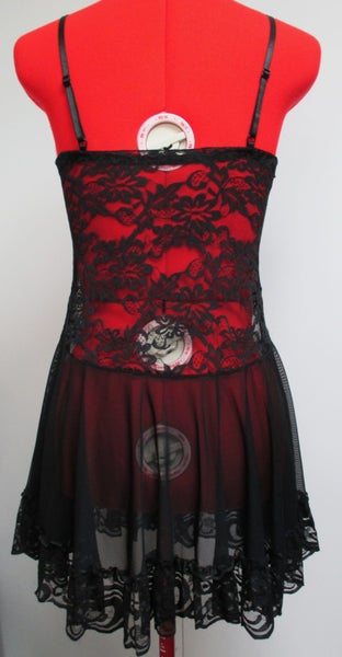 Black Lace and Fine Mesh Mini Negligee, Size 10. Carousel 5