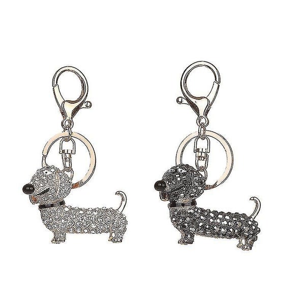 2pcs Alloy Keyring Rhinestone Puppy Shaped Keychain Car Purse Keychain Hanging Carousel 2