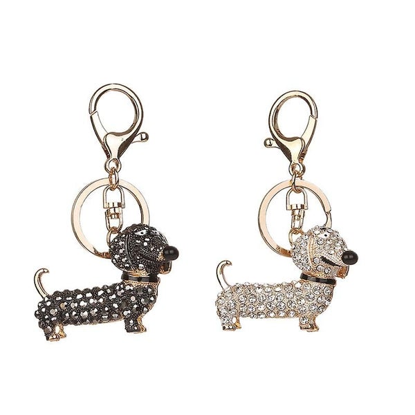 2pcs Alloy Keyring Rhinestone Puppy Shaped Keychain Car Purse Keychain Hanging Carousel 4