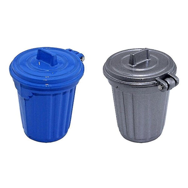 2pcs Miniature Trash Can Model Mini House Simulation Trash Can silver, Blue Carousel 1