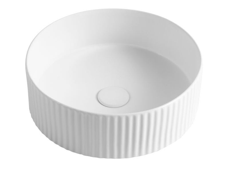 Linea Fluted Round Vessel Basin – Gloss White 360mm (Diameter) x 120mm (H) Carousel 1